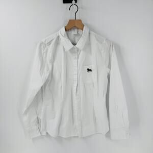 LIFE White Button-Down Shirt Embroidered Horse Pocket Classic Oxford Size‎ L